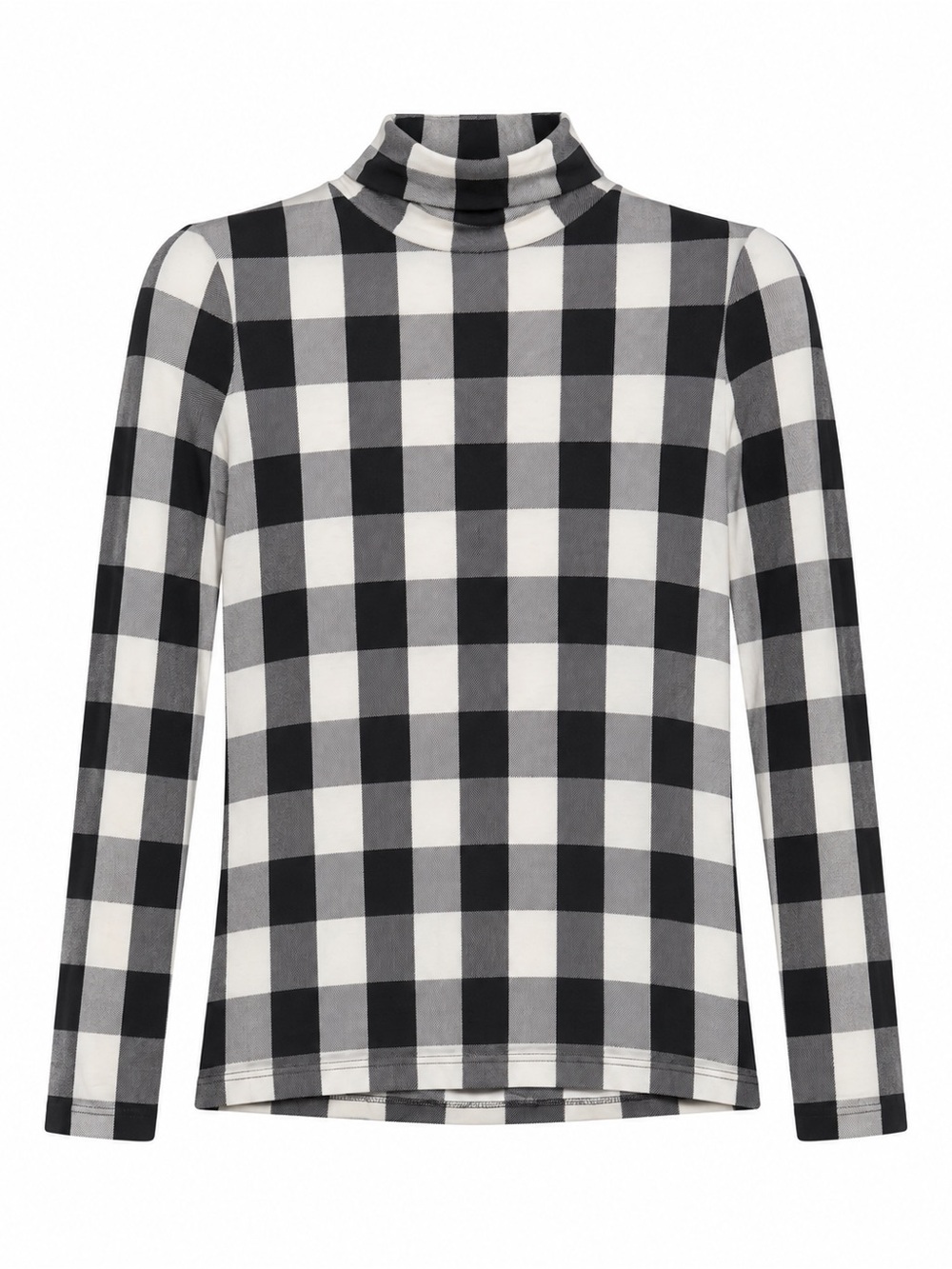 Black and White Check Turtleneck Long Sleeve Top